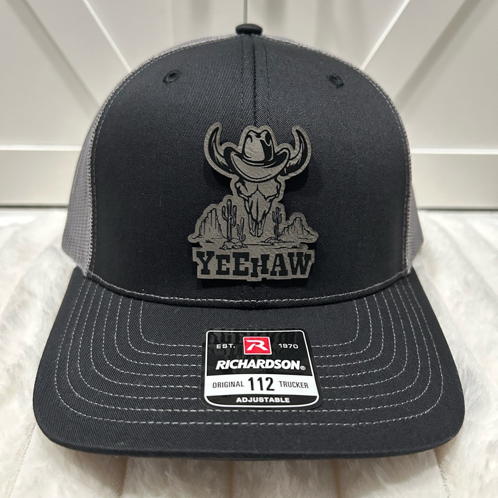 Yeehaw laser engraved Richardson trucker hat.